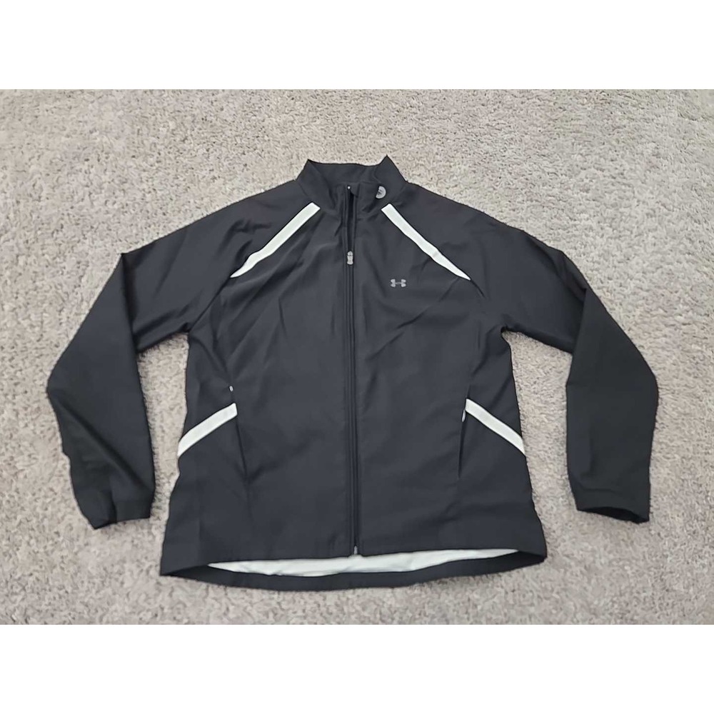 Under Armour Windbreaker Jacket Mens M Black Full Zip Reflective Performance